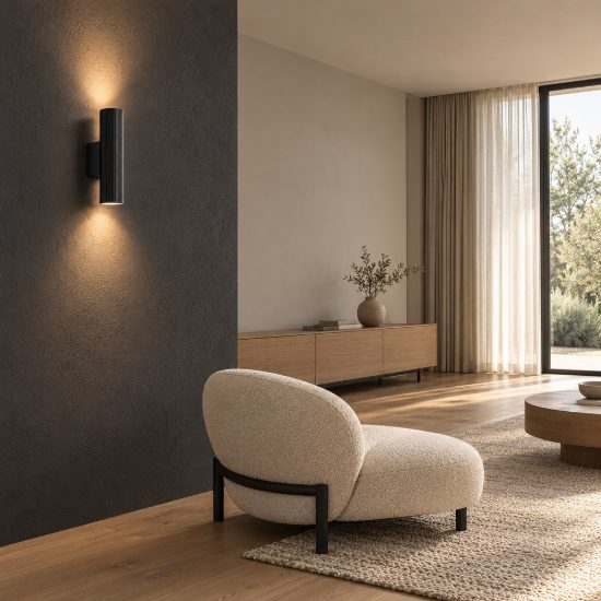 Applique moderna per soggiorno cilindro nera da parete