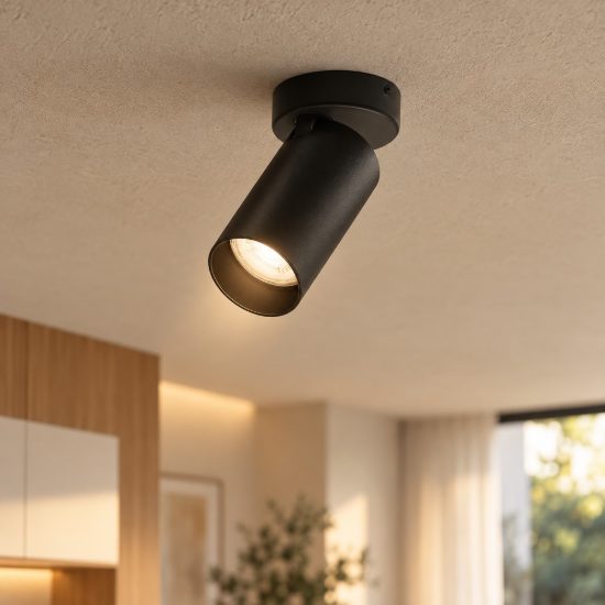 Faretto per cucina moderno cilindro nero da soffitto orientabile