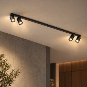Plafoniera con faretti lineare a barra moderna cilindro nero 120cm