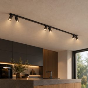 Plafoniera con faretti moderna cilindrica nera 200cm