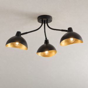 Plafoniera per cucina soggiorno cupole nero e oro