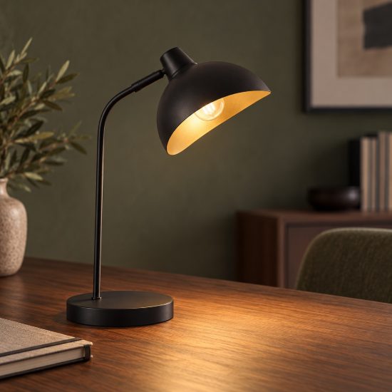 Lampada da tavolo cupola nero e oro per camera da letto