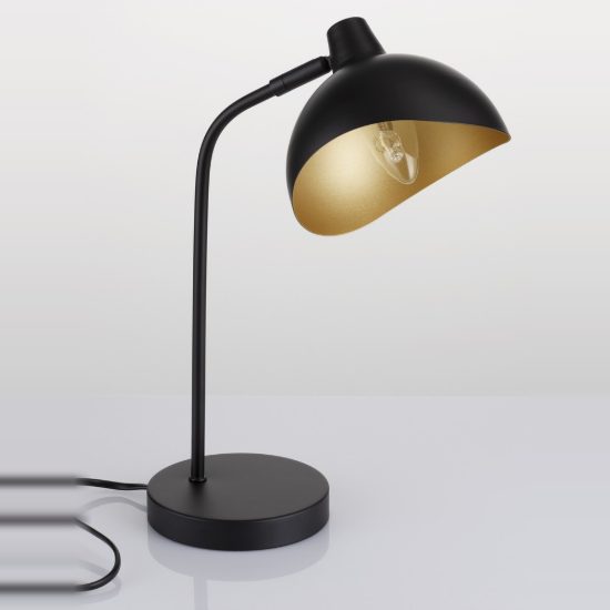Lampada da tavolo cupola nero e oro per camera da letto