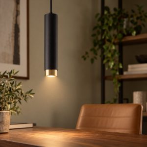 Lampada a sospensione per comodini camera da letto moderna cilindro nero oro