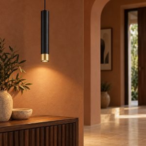 Lampada a sospensione per cucina moderna cilindro nero e oro