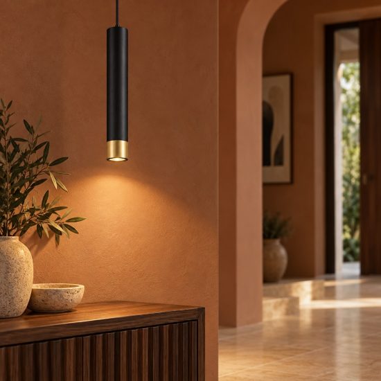 Lampada a sospensione per cucina moderna cilindro nero e oro 40cm