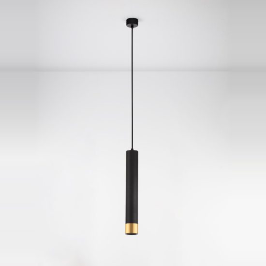 Lampada a sospensione per cucina moderna cilindro nero e oro 40cm
