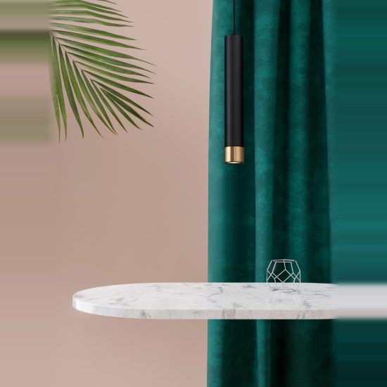 Lampada a sospensione per cucina moderna cilindro nero e oro 40cm