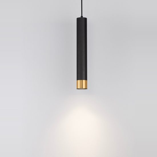 Lampada a sospensione per cucina moderna cilindro nero e oro 40cm