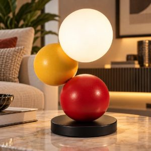 Fabas luce micky lampada da comodino per camera da letto 3w dimmerabile giallo rosso nero