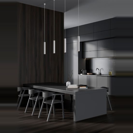 Lampada a sospensione per cucina moderna cilindro bianco h193cm