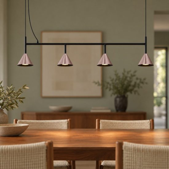 Lampadario a sospensione per cucina marrone caffe ossidato e nero 4 luci