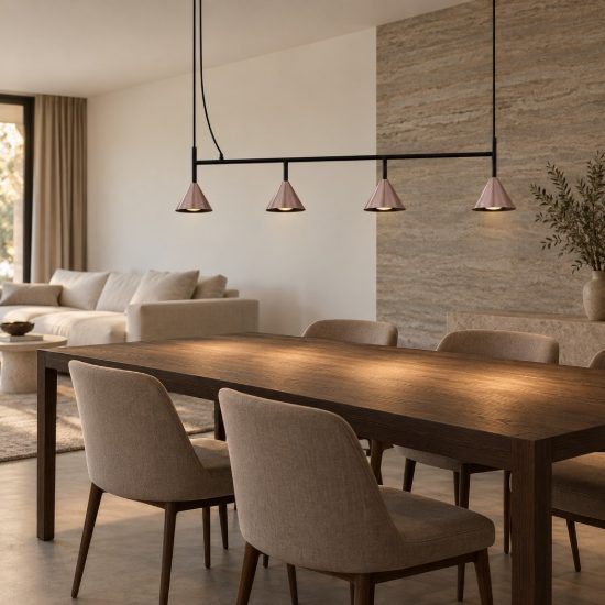 Lampadario a sospensione per cucina marrone caffe ossidato e nero 4 luci