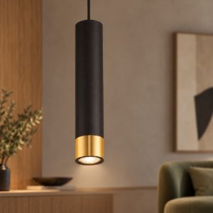 Lampada a sospensione per cucina moderna cilindro nero e oro