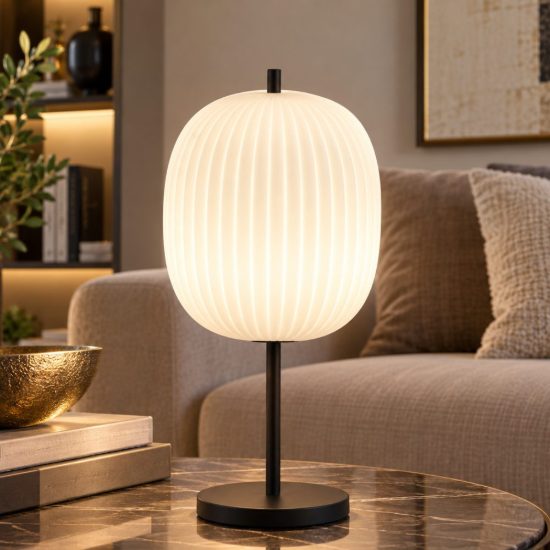 Fabas domizia lampada moderna per soggiorno tonda nera vetro da tavolo