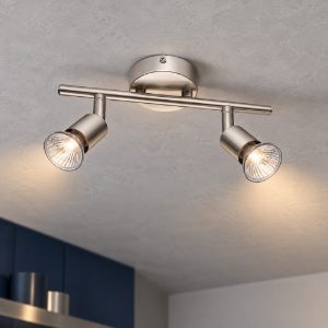 Plafoniera lineare con 2 luci orientabili nichel per cucina