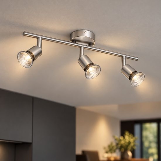 Plafoniera cilindro nichel con luci orientabili per cucina