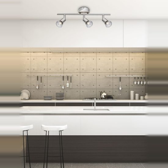 Plafoniera cilindro nichel con luci orientabili per cucina