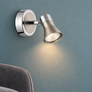 Applique da parete con faretto orientabile moderno cilindro nichel cromo