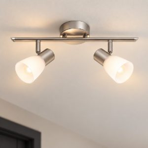 Plafoniera con luci orientabili lineare nichel e opale vetro 34cm