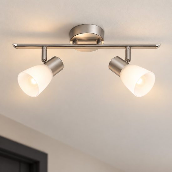 Plafoniera con luci orientabili lineare nichel e opale vetro 34cm