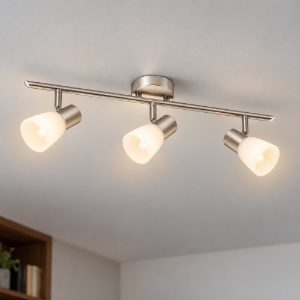 Plafoniera lineare nichel e opale vetro 52cm con luci orientabili