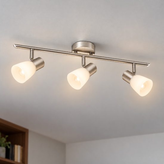 Plafoniera lineare nichel e opale vetro 52cm con luci orientabili