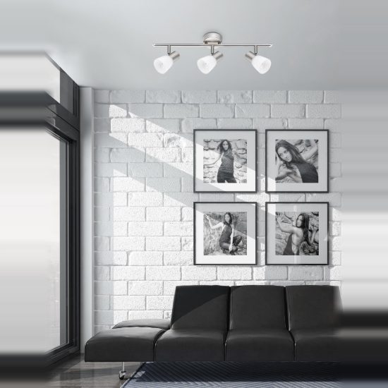 Plafoniera lineare nichel e opale vetro 52cm con luci orientabili