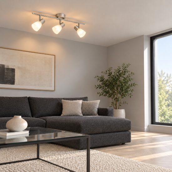 Plafoniera lineare nichel e opale vetro 52cm con luci orientabili