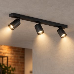 Plafoniera con 3 faretti orientabili 60cm moderna nera per soggiorno
