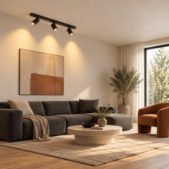 Plafoniera con 3 faretti orientabili 60cm moderna nera per soggiorno