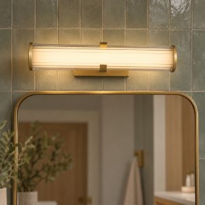 Applique per bagno moderna lineare oro vetro led 13w 3000k 8cm