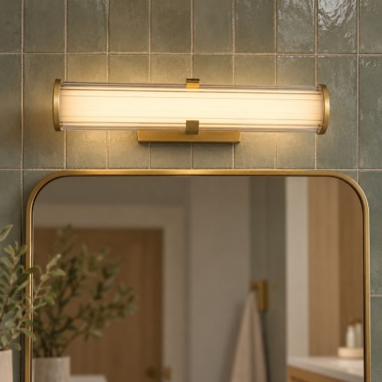 Applique per bagno moderna lineare oro vetro led 13w 3000k 8cm