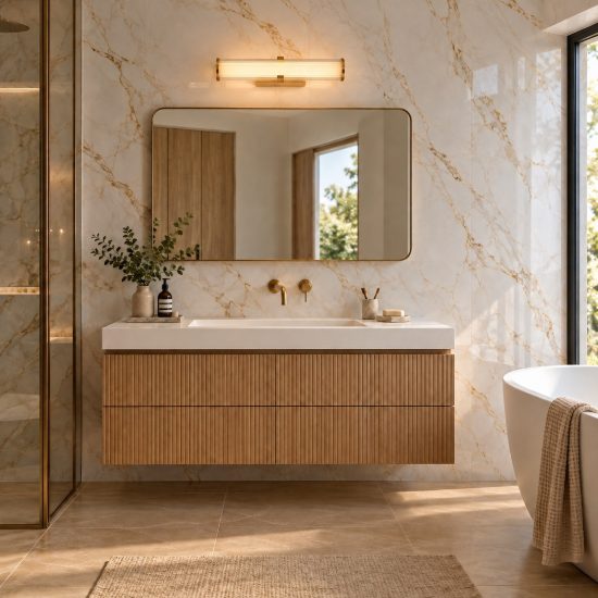 Applique per bagno moderna lineare oro vetro led 13w 3000k 8cm