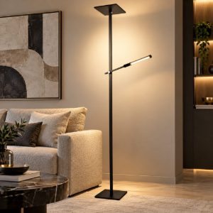 Fabas lampada da terra per soggiorno ideal nera led 40w 3000k con braccio orientabile
