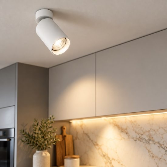 Faretto da soffitto orientabile per cucina moderno cilindro bianco 5,7x13cm