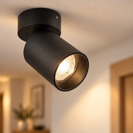 Faretto per cucina moderno cilindro nero da soffitto orientabile 5,7x13cm