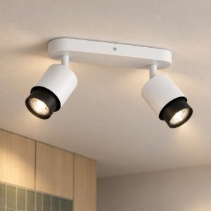 Plafoniera con 2 luci faretti cilindri bianchi orientabili