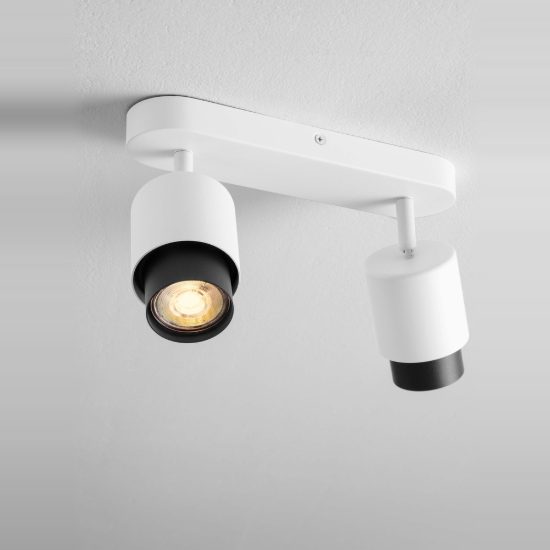 Plafoniera con 2 luci faretti cilindri bianchi orientabili