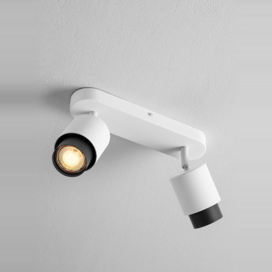 Plafoniera con 2 luci faretti cilindri bianchi orientabili