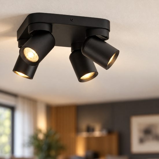 Plafoniera con faretti orientabili per cucina moderna nera