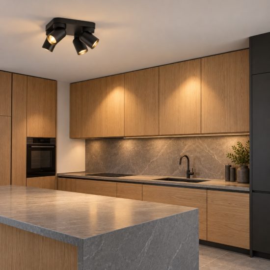 Plafoniera con faretti orientabili per cucina moderna nera