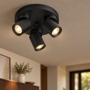 Plafoniera con 3 faretti orientabili per camera da letto moderna nera