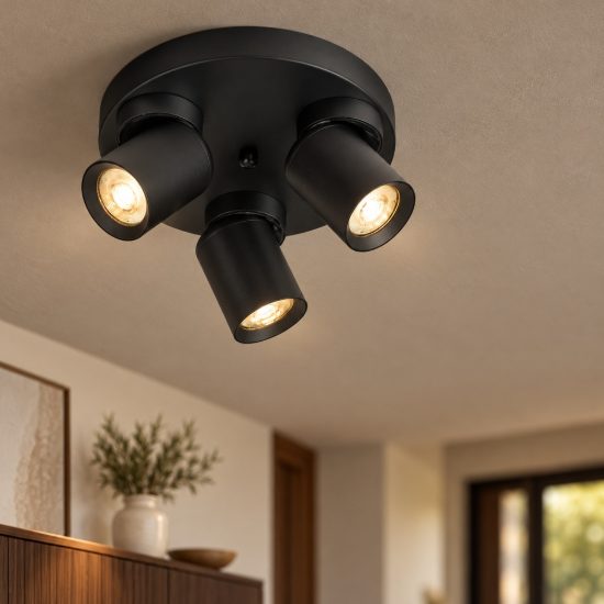 Plafoniera con 3 faretti orientabili per camera da letto moderna nera