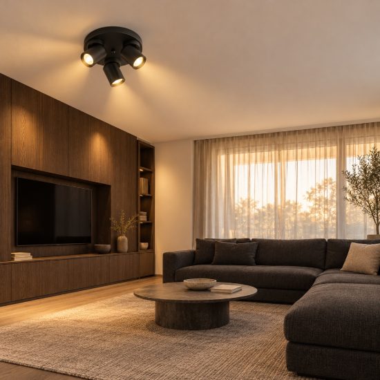 Plafoniera con 3 faretti orientabili per camera da letto moderna nera