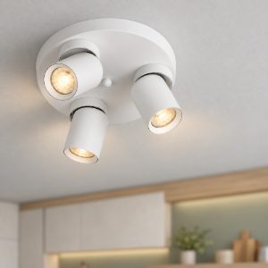 Plafoniera con 3 faretti orientabili moderna per camera da letto bianca