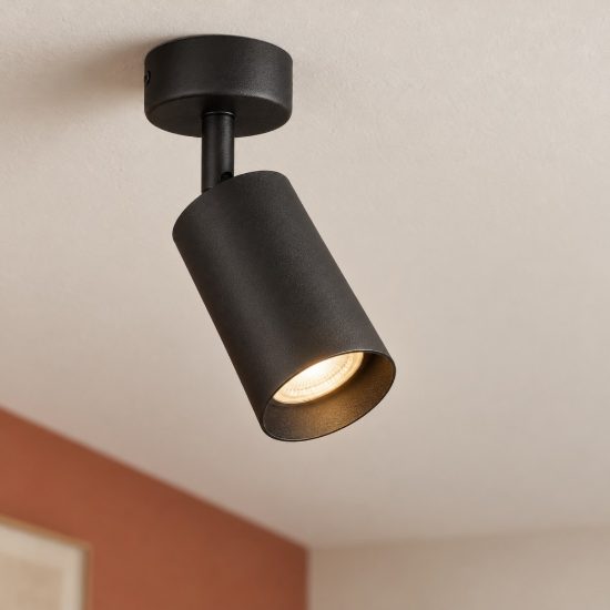 Faretto per cucina moderno cilindro nero da soffitto orientabile 6x15,5cm