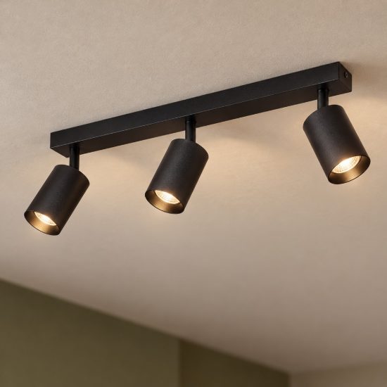 Plafoniera con 3 faretti da soffitto luci orientabili nero per cabina armadio