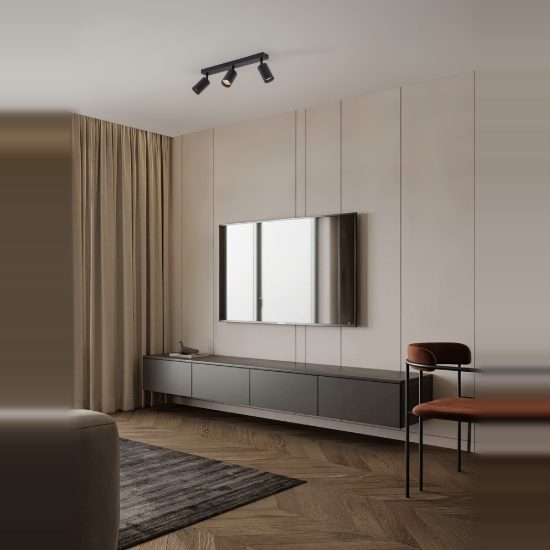 Plafoniera con 3 faretti da soffitto luci orientabili nero per cabina armadio