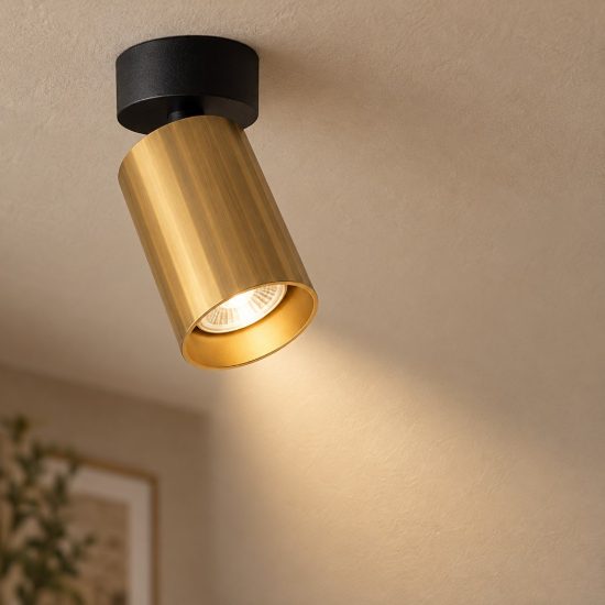 Faretto da soffitto orientabile per corridoio moderno cilindro nero e oro